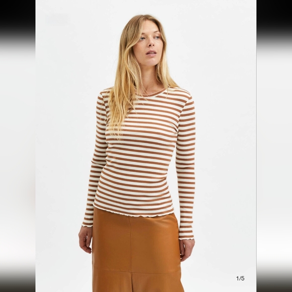 Selected/Femme Striped Long Sleeve T-shirt - Picture 11 of 14